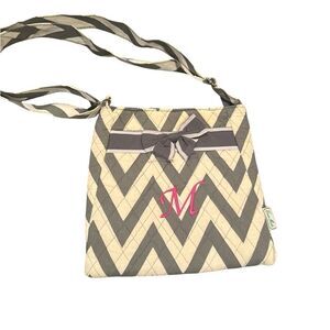 Ever Moda Chevron Patterned Cream and Gray Women's Bag Crossbody Purse M Initial
